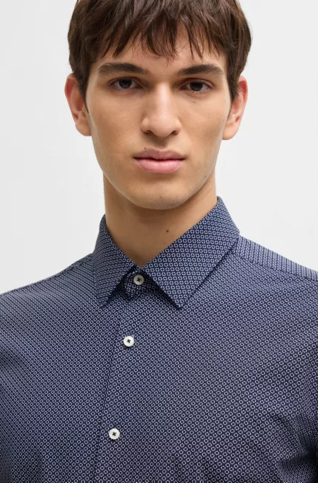 Slim-fit shirt in geometric-print performance-stretch jersey