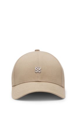 Cotton-twill cap with stacked-logo lettering, Beige