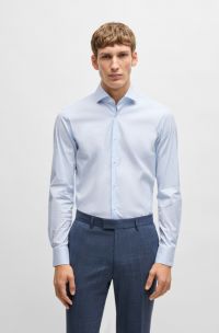 Slim-fit shirt in an easy-iron cotton blend, Blue Patterned