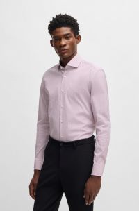 Slim-fit shirt in an easy-iron cotton blend, Pink Patterned