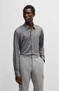 Slim-fit shirt in structured performance-stretch fabric, Silver