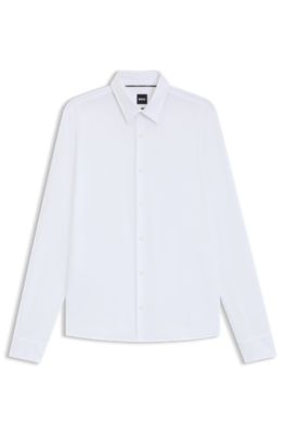 Slim fit-skjorta i strukturerat performance stretch-tyg, Vit