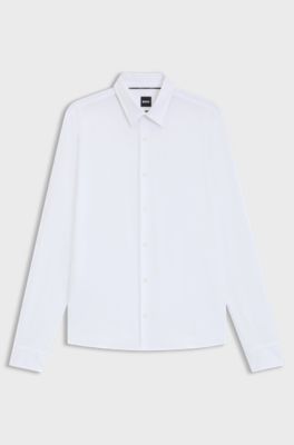 Camisa slim fit en tejido el&aacute;stico t&eacute;cnico con estructura, Blanco