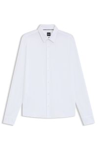 Slim-fit shirt in structured performance-stretch fabric, White