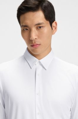 Slim-fit shirt in structured performance-stretch fabric, White