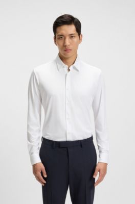 Slim-Fit Hemd aus funktionalem Stretch-Gewebe mit Struktur, Wei&szlig;