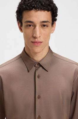 Slim-Fit Hemd aus funktionalem Stretch-Gewebe mit Struktur, Braun