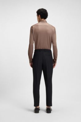 Slim-fit shirt in structured performance-stretch fabric, Brown