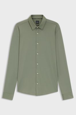 Slim-fit shirt in structured performance-stretch fabric, Green