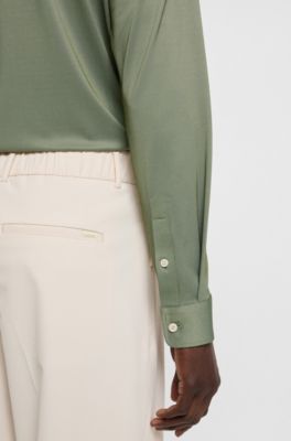 Slim-fit shirt in structured performance-stretch fabric, Green
