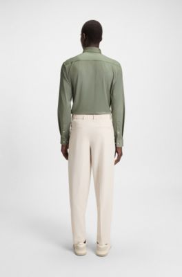 Slim-fit shirt in structured performance-stretch fabric, Green
