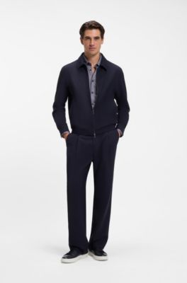 Slim-fit shirt in structured performance-stretch fabric, Dark Blue