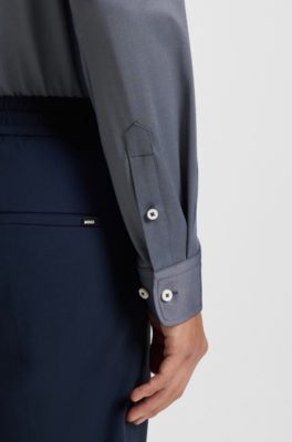 Slim-fit shirt in structured performance-stretch fabric, Dark Blue