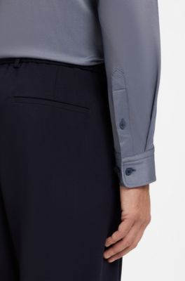 Slim-fit shirt in structured performance-stretch fabric, Dark Blue