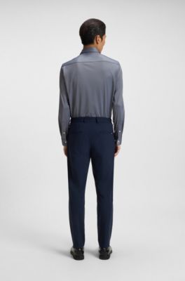 Slim-fit shirt in structured performance-stretch fabric, Dark Blue