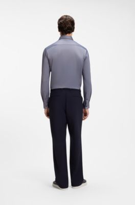 Slim-fit shirt in structured performance-stretch fabric, Dark Blue