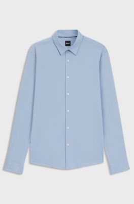 Slim-fit shirt in structured performance-stretch fabric, Light Blue