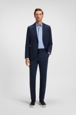 Slim-fit shirt in structured performance-stretch fabric, Light Blue