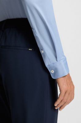 Slim-fit shirt in structured performance-stretch fabric, Light Blue