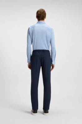 Slim-fit shirt in structured performance-stretch fabric, Light Blue