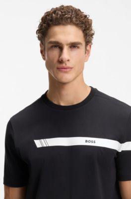 Regular-fit T-shirt in stretch cotton with logo stripe, Dark Blue