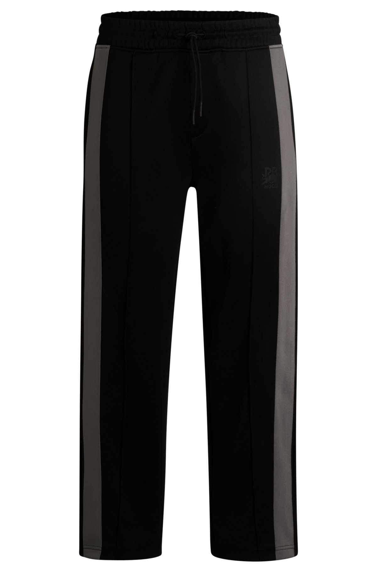HUGO x RB oversized-fit trousers with tape and signature bull icon, Black
