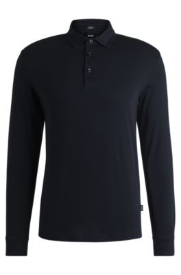 Mercerised-cotton polo shirt in a slim fit, Dark Blue