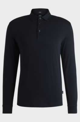 Mercerised-cotton polo shirt in a slim fit, Dark Blue