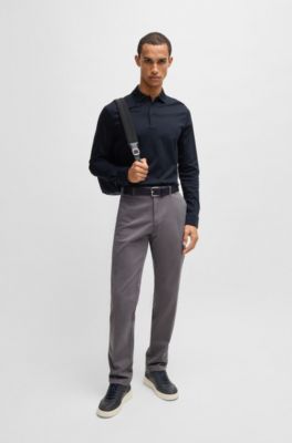 Mercerised-cotton polo shirt in a slim fit, Dark Blue