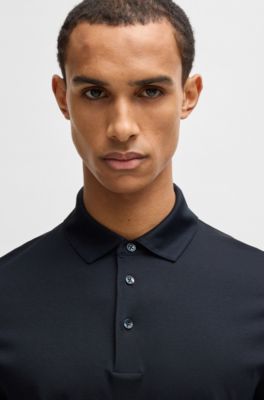 Mercerised-cotton polo shirt in a slim fit, Dark Blue