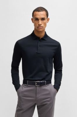 Mercerised-cotton polo shirt in a slim fit, Dark Blue