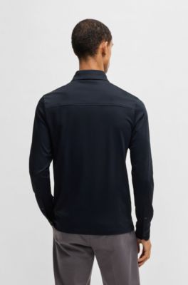 Mercerised-cotton polo shirt in a slim fit, Dark Blue
