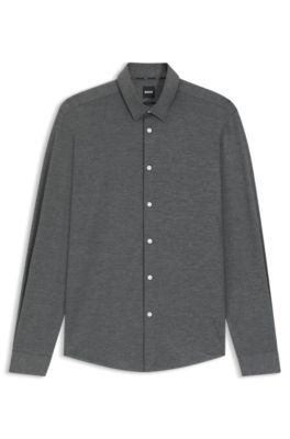 Slim-fit shirt in melange performance-stretch jersey, Light Grey