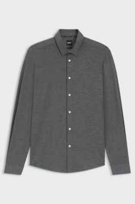 Slim-fit shirt in melange performance-stretch jersey, Light Grey