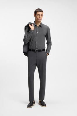 Slim-fit shirt in melange performance-stretch jersey, Light Grey