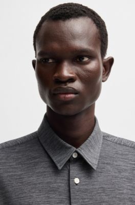 Slim-fit shirt in melange performance-stretch jersey, Light Grey