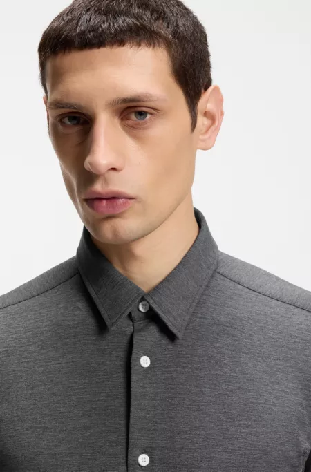 Slim-fit shirt in melange performance-stretch jersey