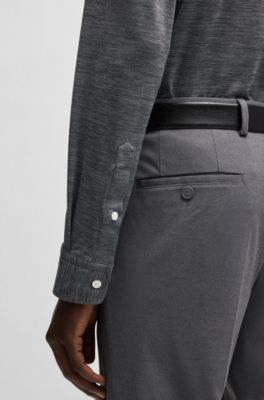 Slim-fit shirt in melange performance-stretch jersey, Light Grey
