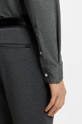 Slim-fit shirt in melange performance-stretch jersey, Light Grey