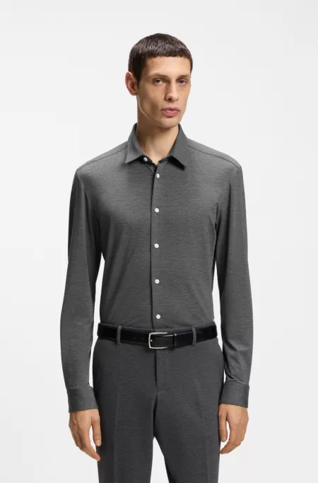 Slim-fit shirt in melange performance-stretch jersey