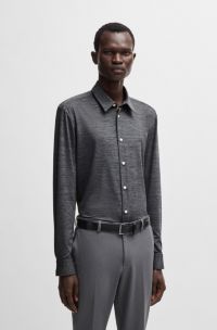 Slim-fit shirt in melange performance-stretch jersey, Light Grey