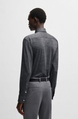 Slim-fit shirt in melange performance-stretch jersey, Light Grey