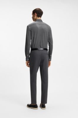 Slim-fit shirt in melange performance-stretch jersey, Light Grey