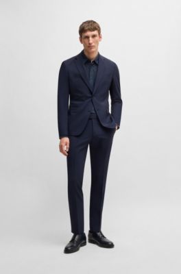 Slim-fit shirt in performance-stretch jacquard, Blue Patterned