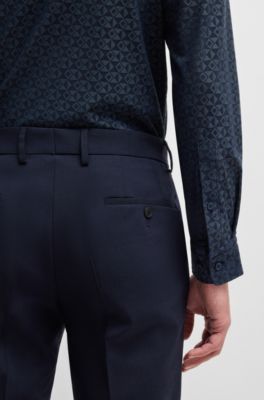 Slim-fit shirt in performance-stretch jacquard, Blue Patterned