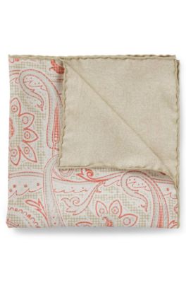 Silk pocket square with digital prints, Light Beige