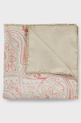 Silk pocket square with digital prints, Light Beige