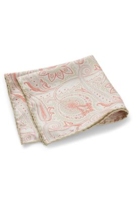 Silk pocket square with digital prints, Light Beige