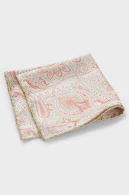 Silk pocket square with digital prints, Light Beige