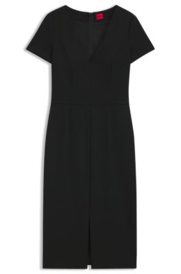 Hugo Boss■BOSS Womenswear■サテンVネックドレス BOSS Vネック サテンドレス | ブラウン | FARFETCH JP